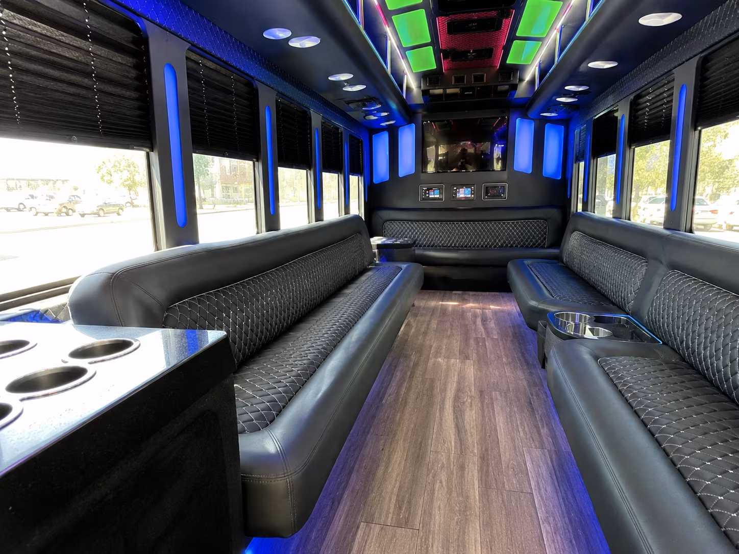 elk grove 15 passenger party bus inside