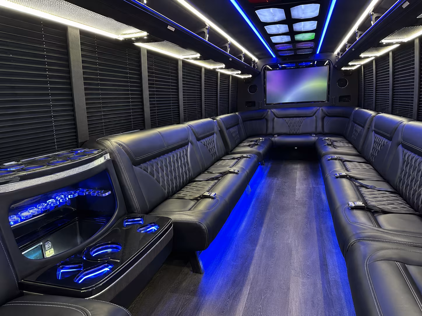 elk grove 20 passenger party bus inside